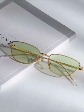 Gold Metal Frame Sunglasses with Green Lenses - Women's Fashion